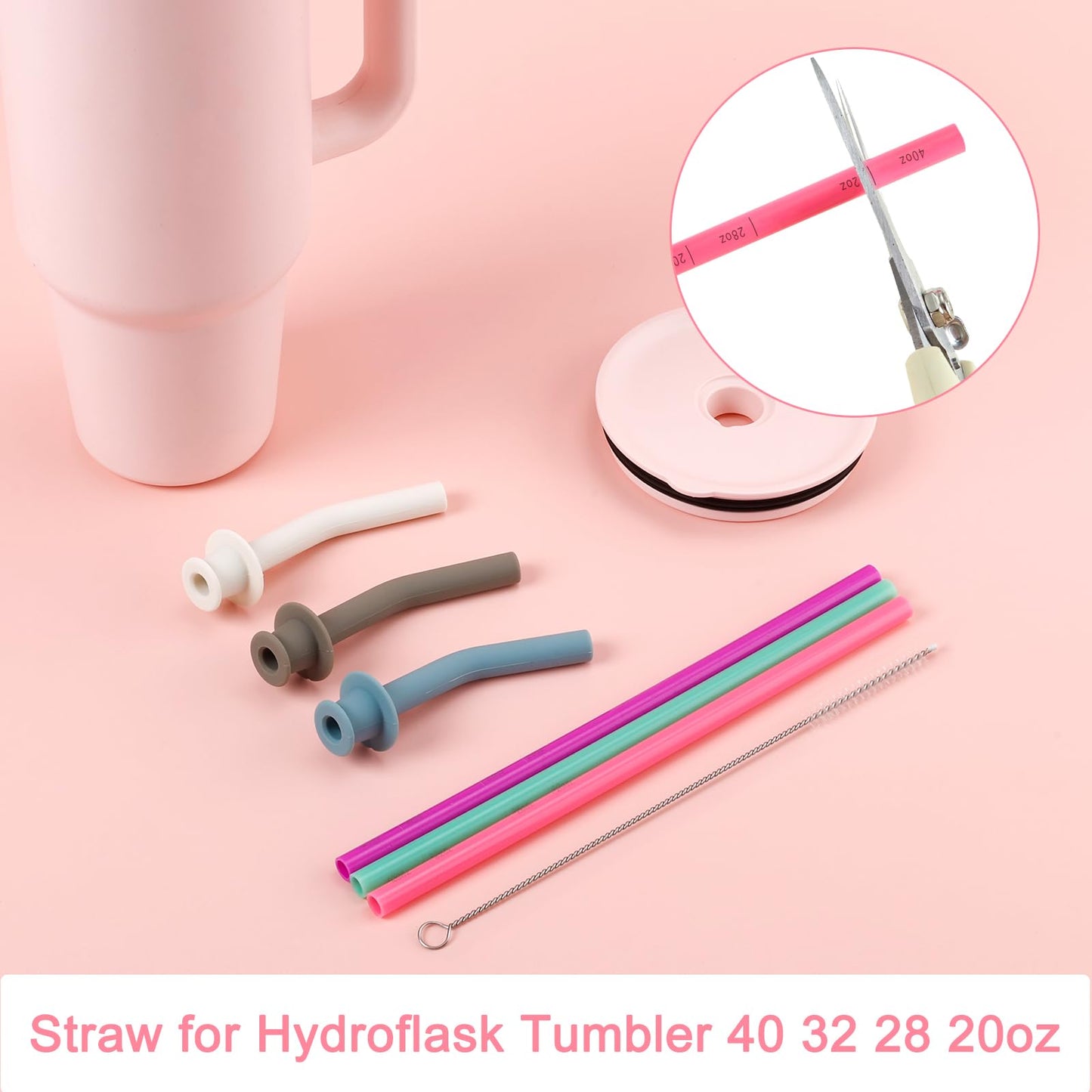 3pcs Replacement Straw for Hydro Flask Tumbler 40oz, BPA Free Reusable Plastic Water Bottle Straw Accessory with 3 Silicone Straw Tip and Cleaning Brush for HydroFlask 32/28/20oz Travel Cup(6 Colors)