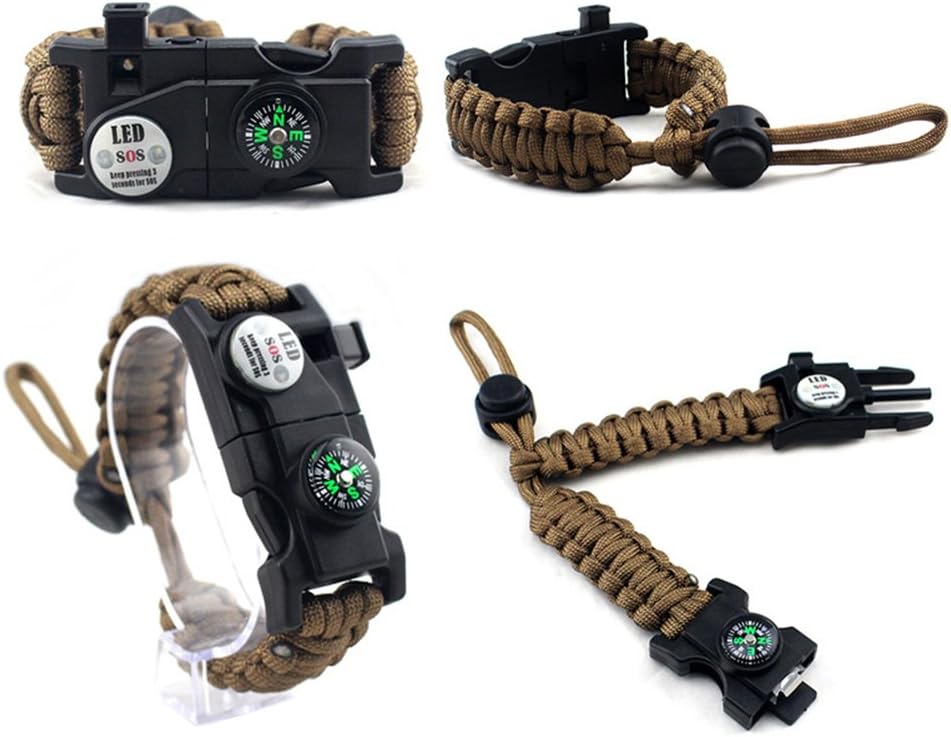 Adjustable Survival Bracelet, 7 Core Paracord 20 in 1 Emergency Sports Wristband Gear Kit with Waterproof LED SOS Light, Compass, Rescue Whistle, Fire Starter Multi-tool for Wilderness Adventure