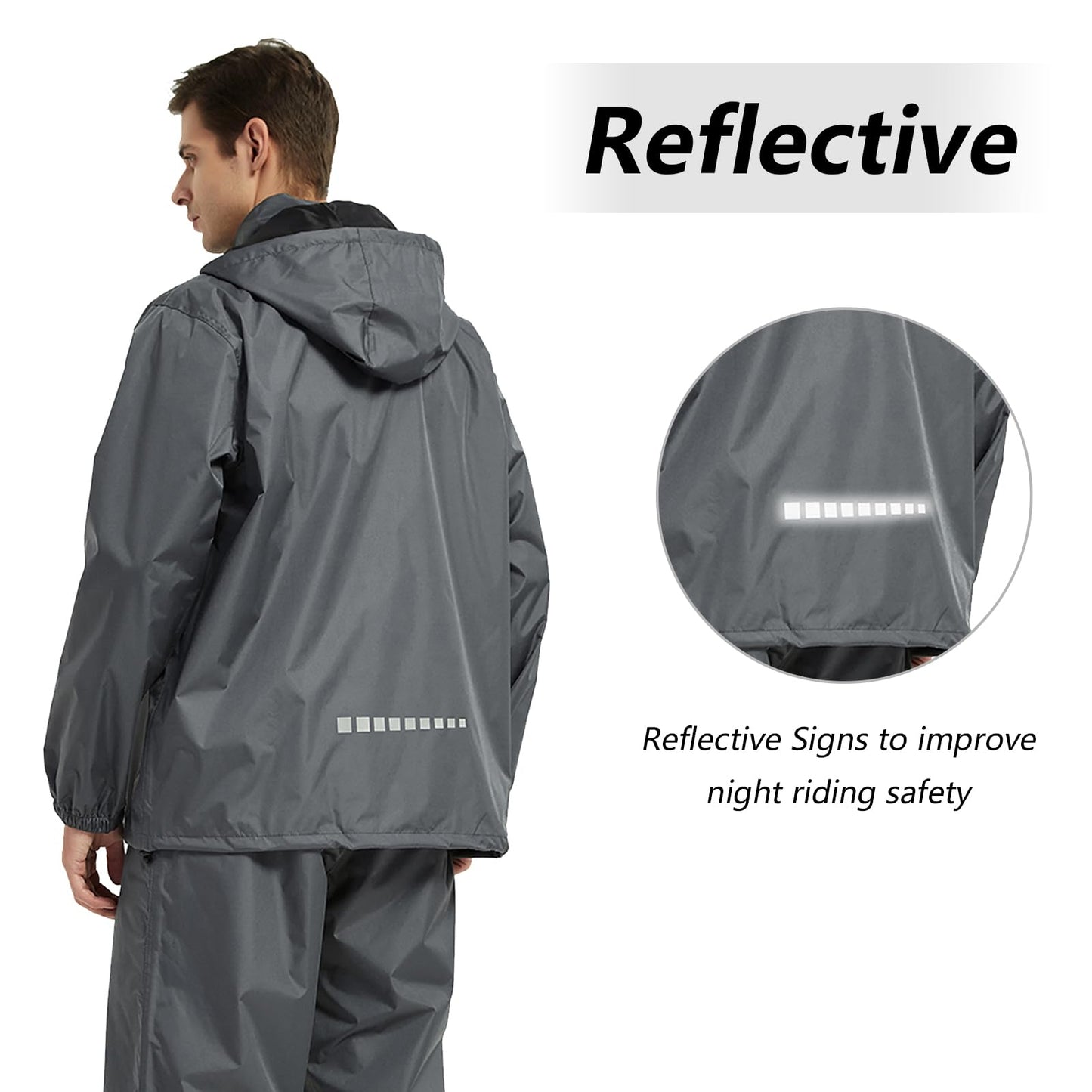 JAEZZIY Rain Suits for Men Women Waterproof Lightweight Hooded Breathable Rain Gear Raincoat for Fishing Hiking Cycling (Grey L)