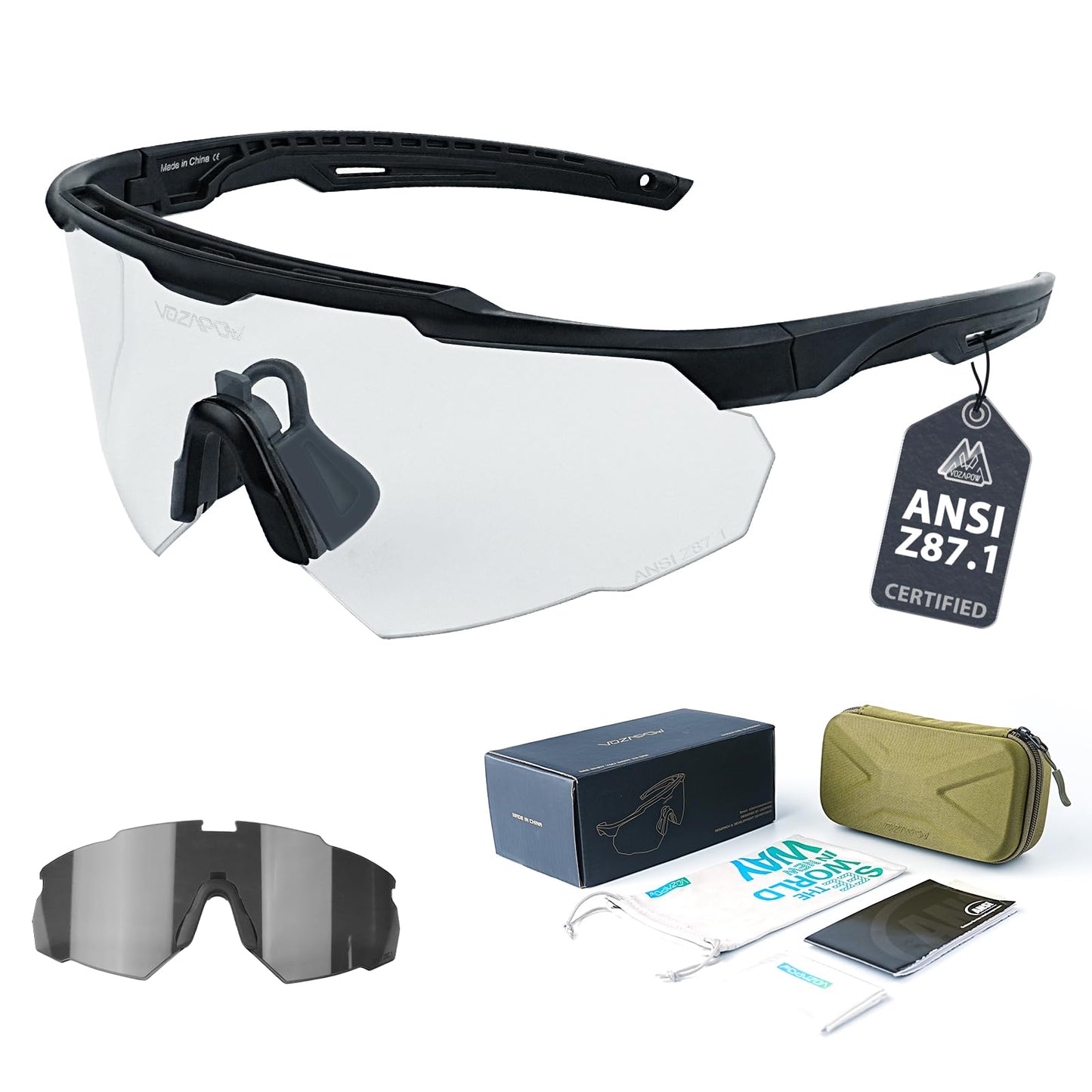VOZAPOW Shooting Glasses Anti Fog with High Definition Lenses, ANSI Z87+ Certified Tactical Safety Glasses for Men Women