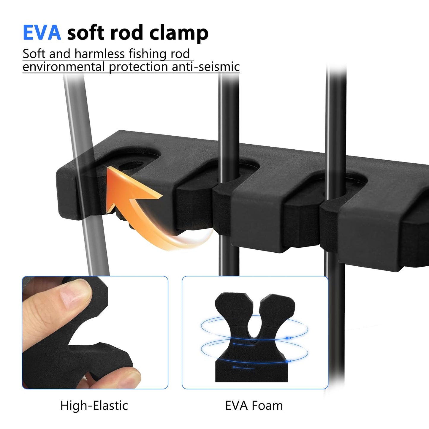 Fishing Rod Holders Wall-Mounted 2 Pairs, Simple Deluxe Fishing Pole Holder & Rack Store up to 12 Rods or Combos for Garage & Boat (Vertical, Black)