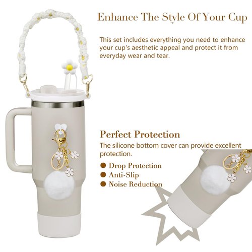 LBU 12Pcs Stanley Cup Accessories for 40/30/20 oz Tumbler Including Spill Stopper, 3PC Siliocne Straw Topper Cover Cap, Stanley Cup Boot, Handle Strap, Keychain Charm, Pom-Pom(Purple)