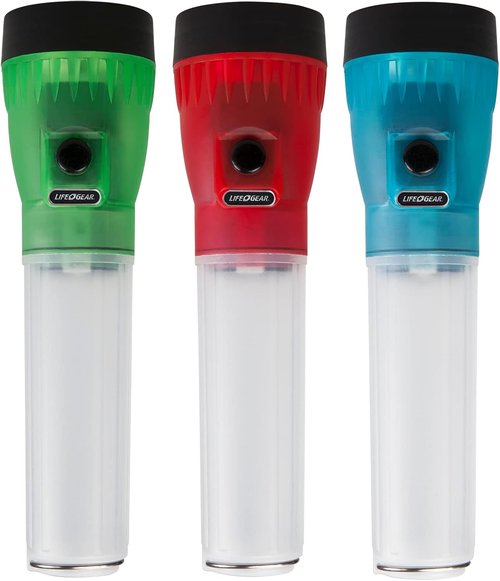 Life Gear LED Flashlight with Glow Handle, Emergency Flasher and Storage Compartment, RED,White/Red
