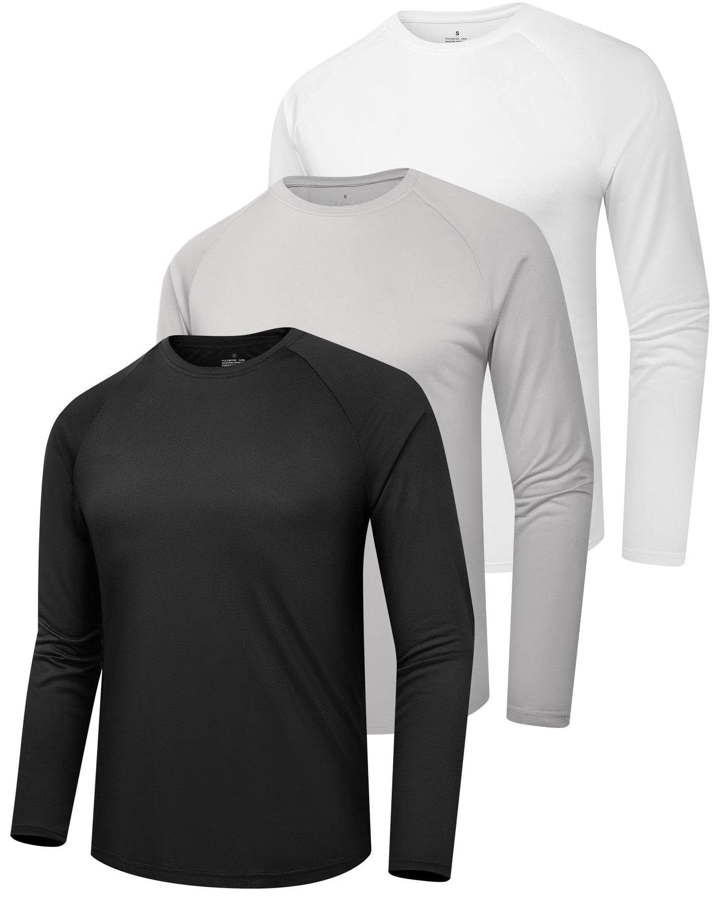 clothin 3 Pack Long Sleeve Shirts for Men/Mens Workout T-Shirts Moisture Wicking Lightweight