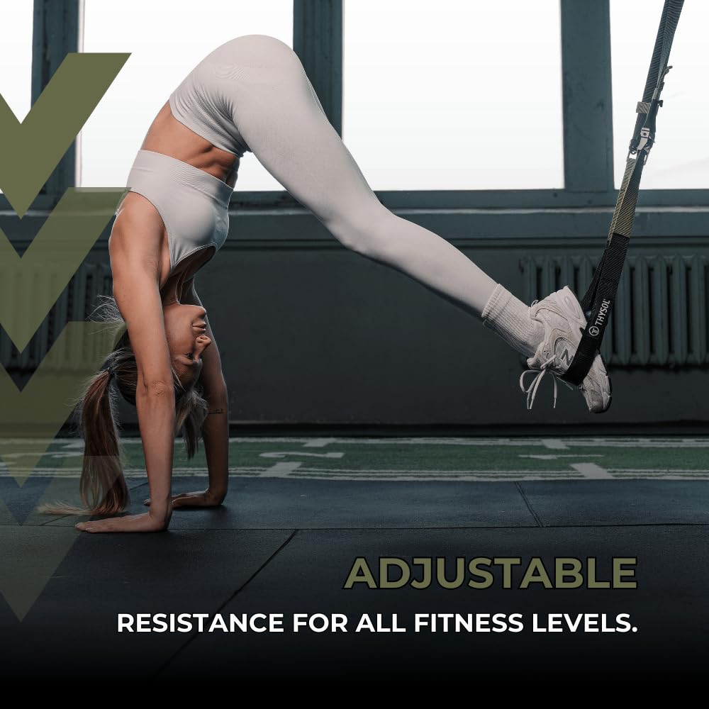 THYSOL® Resistance Trainer Pro Xtreme Straps Army | Sling Trainer Set with Adjustable Door Anchor | Fitness Home Workouts - Suitable for Travelling & for Training Indoor & Outdoor (Army Green)
