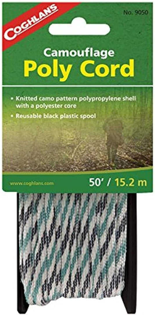 Coghlan's Poly Cord – 50 ft Light-Duty Camping Rope with Durable Polypropylene Shell, Camouflage Design, and Reusable Spool for Outdoor and Recreational Use