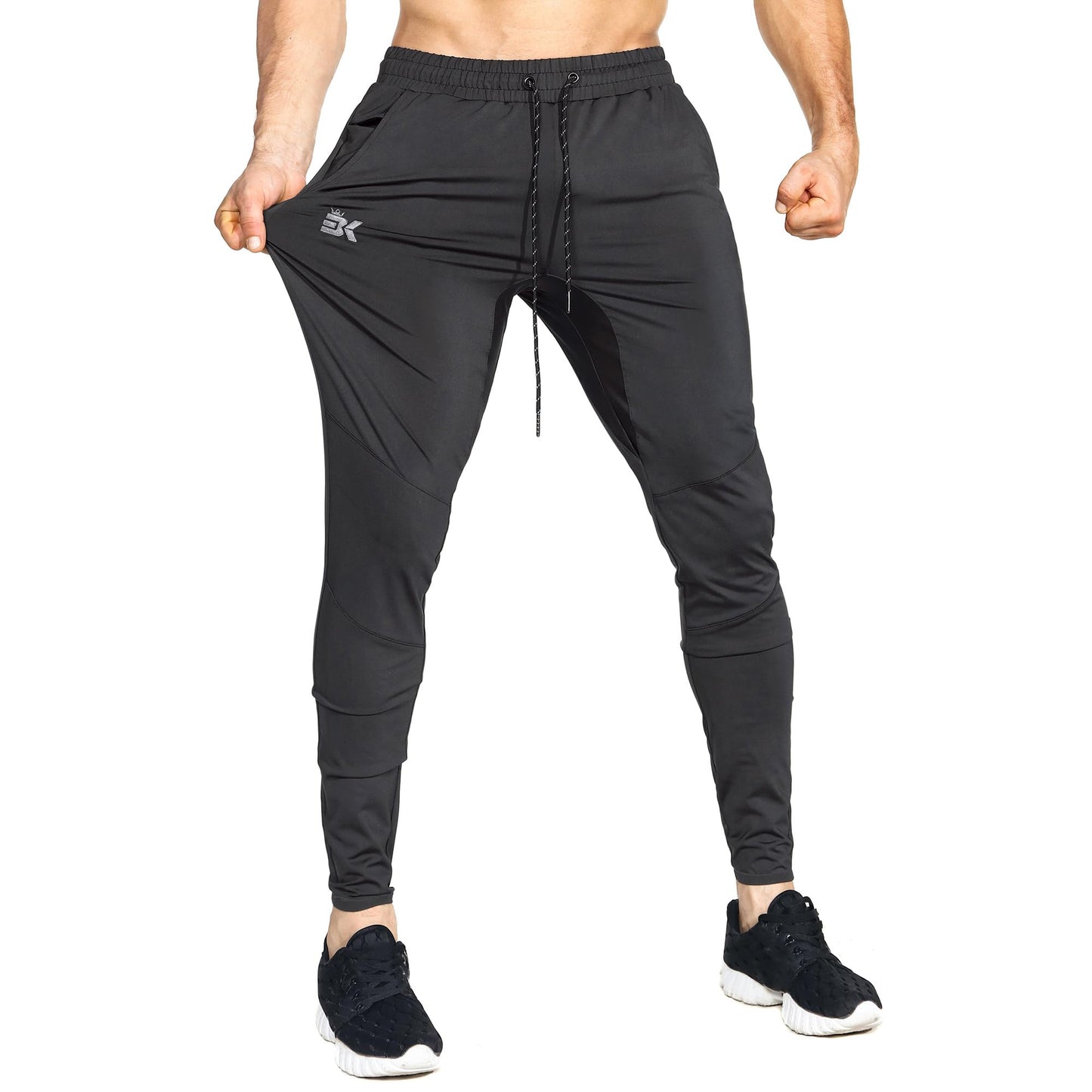 BROKIG Mens Lightweight Gym Jogger Pants,Men's Workout Sweatpants with Zip Pocket(Black,Large)