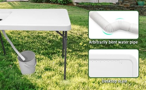 CAMP SOLUTIONS Fish Cleaning Table with Sink and Faucet, Portable Folding Camping Sink Table, Heavy Duty Fillet Table with Hose Hook Up, for Dock Beach Patio Picnic…