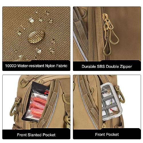 Piscifun Fishing Backpack with Rod Holder, Lightweight Sling Bag Storge Gear and Equipment