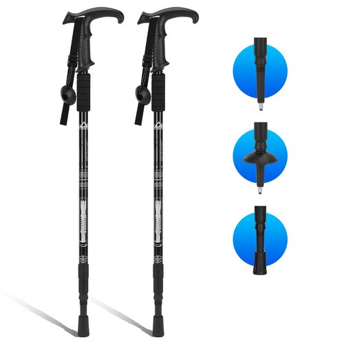 supregear Trekking Poles, 2 Pack Lightweight Aluminum Hiking Poles 3-Section Adjustable Telescopic Shockproof Walking Sticks with T-Handle for Kids Adults Seniors Men Women Camping Backpacking, Black