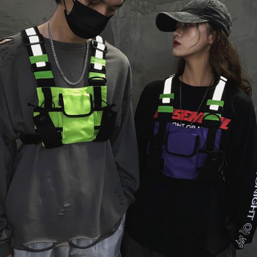 Maizoon Multi Pocket Chest Bag Two-Way Radio Walkie Talkie Hands-Free Pack with Phone Holder Hip Hop Street Adjustable Shoulder Strap Vest Suitable for Outdoor Sports Cycling and Hiking Green