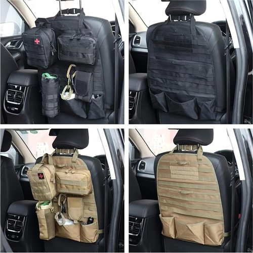 Tactical Molle Car Seat Back Organizer, Molle Multi-function Outdoor Tool Storage Bags with USA Flag Patch, Military Tactical Backpack Organizer Pouches, Multi-Pocket Carabiner Pouch (black)