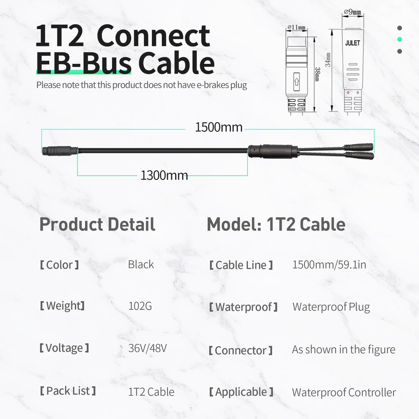 FOBOXCHD Electric Bicycle Signal Cable 1T4/1T5, Connecting Controller to Display, Throttle, Light Function, 150cm Length (1 to 2)