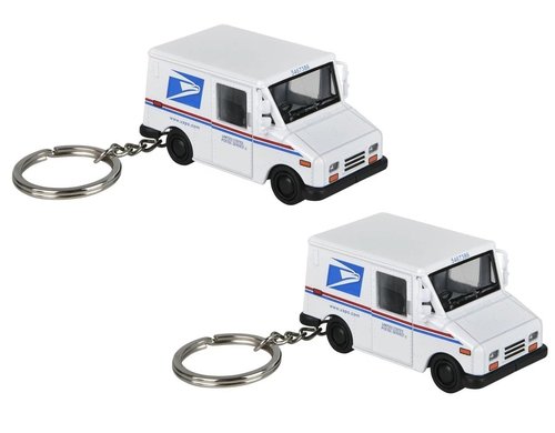 Zugar Land Diecast Pull Back Mini Postal Mail Carrier Truck Keychains (2 Pack) (2.5") Metal Post Office Truck with Pullback Motion. (2)