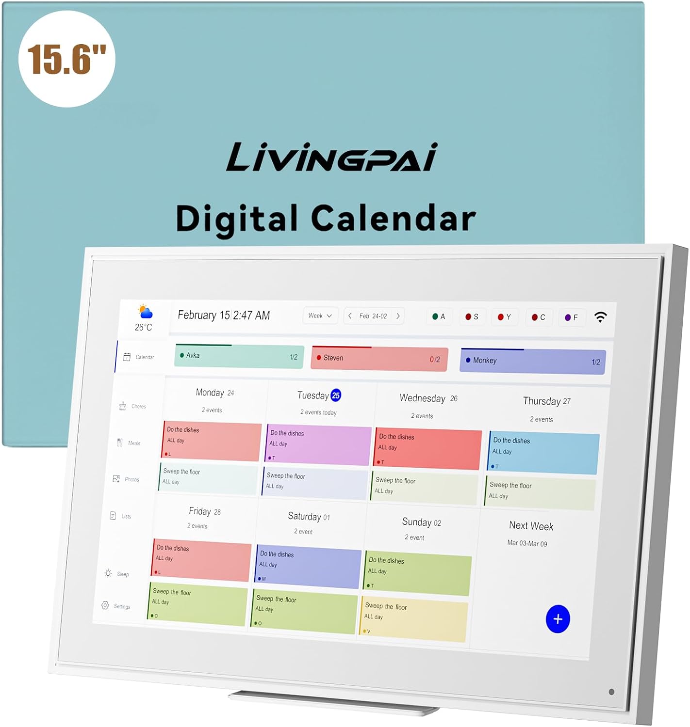Smart Digital Calendar: 21.5-Inch Electronic Wall Calendars & Chore Chart, Full HD Interactive Touchscreen Display for Family Schedules Planner,Seamless Scheduling/Organizing-Wall/Desk Mountable
