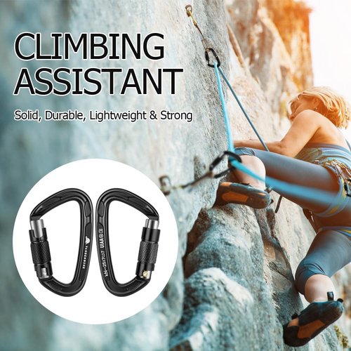 T-Fly Auto Locking Climbing Carabiner Clips 25KN (5620 lbs), Heavy Duty Carabiners for Rock/Ice Climbing, Rappelling, Rescue, Hammocks 3.9" Large Size (2pack)