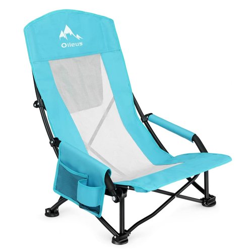 Oileus X-Large 4 Person Beach Tent Sun Shelter Pink and Folding Beach Chair High Back 1 Pcs