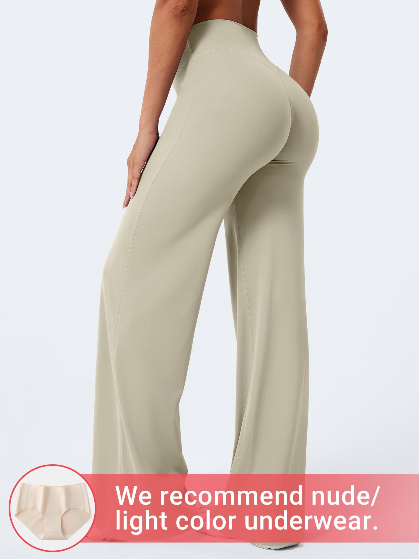YEOREO Workout Leggings Womens No Front Seam Straight Leggings 33" High Waist Buttery Eddiy Gym Yoga Pants Light Sand M