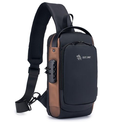 KSIBNW Sling Backpack Anti-theft Crossbody Chest Sling Bag with USB Charging Port Daypack PU Leather Shoulder Black Daypack Fanny Pack for Women Men