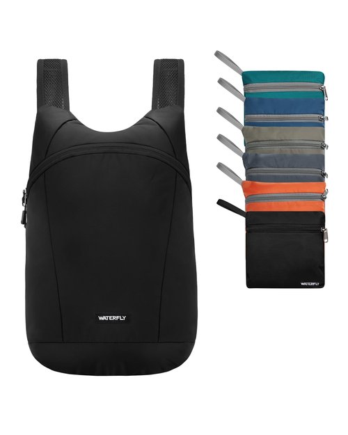 WATERFLY Foldable Lightweight Hiking Backpack: 15L Packable Traveling Daypack Men Women Ultralight Thin Casual Day Pack Bag for Outdoor Sports Camping Beach Park (Black)