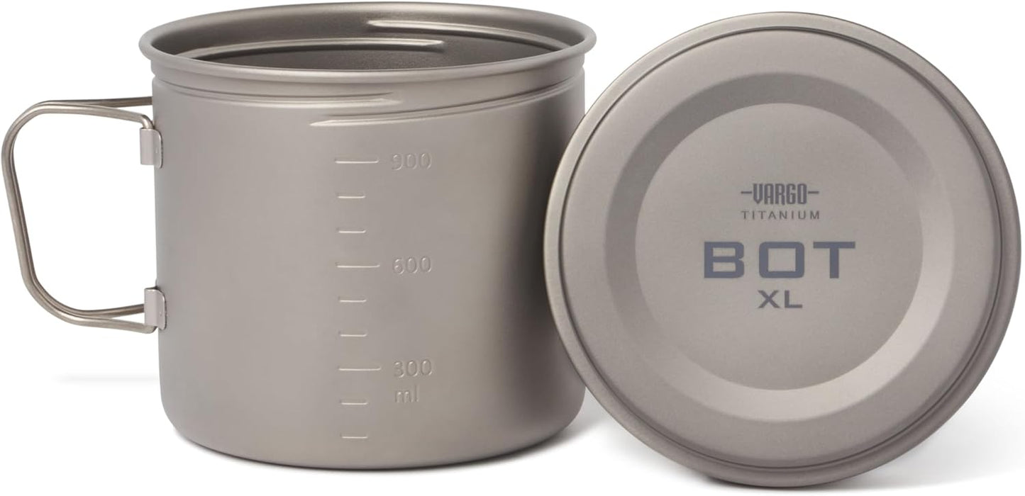 Vargo Titanium BOT Series | Vargo BOT - 700 | Titanium Cooking Pot and Water Bottle with Foldable Handles and Watertight Lid | 700ml (23 oz.)