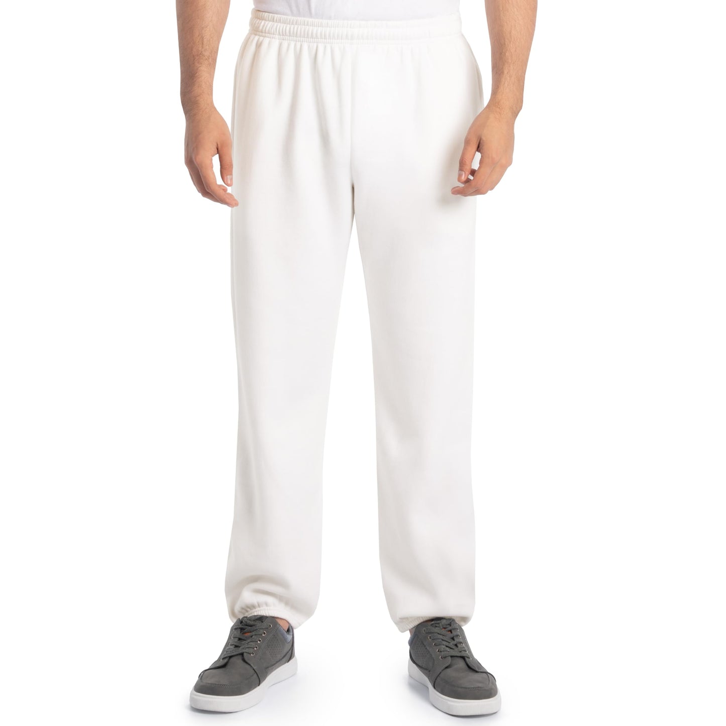 Fruit Of The Loom Mens Eversoft Fleece Elastic Bottom With Pockets, Relaxed Fit, Moisture Wicking, Breathable Sweatpants, White, Large US