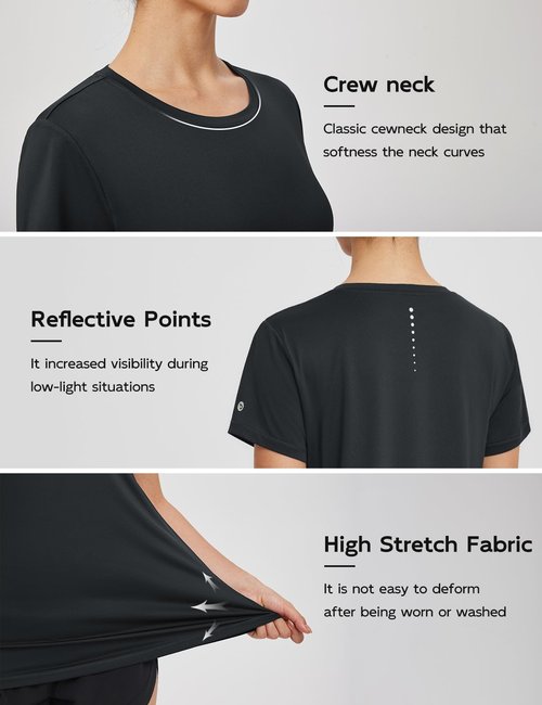baleaf Women's Running Shirts Short Sleeve Workout Athletic Tops Moisture Wicking Quick Dry Exercise Hiking UV Sun Shirt Black M