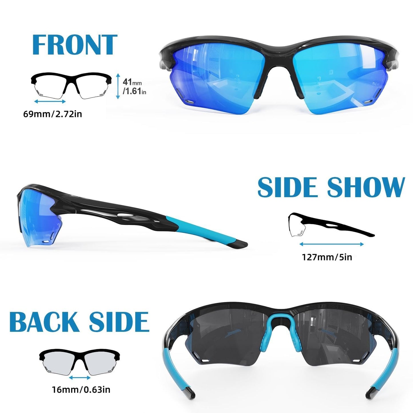 ACBLUCE Polarized Sports Sunglasses for Men Women, Baseball Sun Glasses for Cycling Fishing Running Driving Golf Motorcycle Blue Glasses