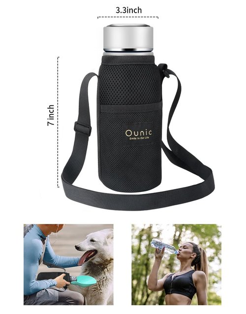 Ounic Water Bottle Holder With Strap for 12-20 oz Bottles, Adjustable Carrier Bag Suitable for Hiking, Travelling, Mountaineering, Walking, Beach Vacation