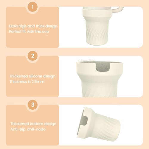 Silicone Boot Cover for stanley cup protector boot,Silicone Water Bottle Sleeve for Stanley Quencher H2.0 and Quencher Adventure Tumbler 40 oz/30 oz/20 oz Cup ，Straw Protectors (20/30oz, Cream)