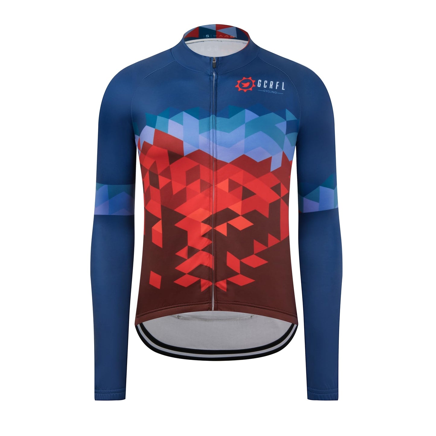 GCRFL Winter Men's Cycling Jersey Long Sleeve Cold Weather Cycle Tops Cycling Jacket Thermal Fleece Bike Shirts Zipper Pocket (Blue Red, L)