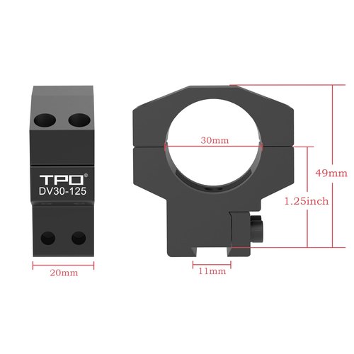 TPO GIII 3/8” Dovetail Scope Rings, Heavy Duty Medium Profile 30mm Scope Mount for Airsoft Accessories (1.25" Height Rings) DV30-125