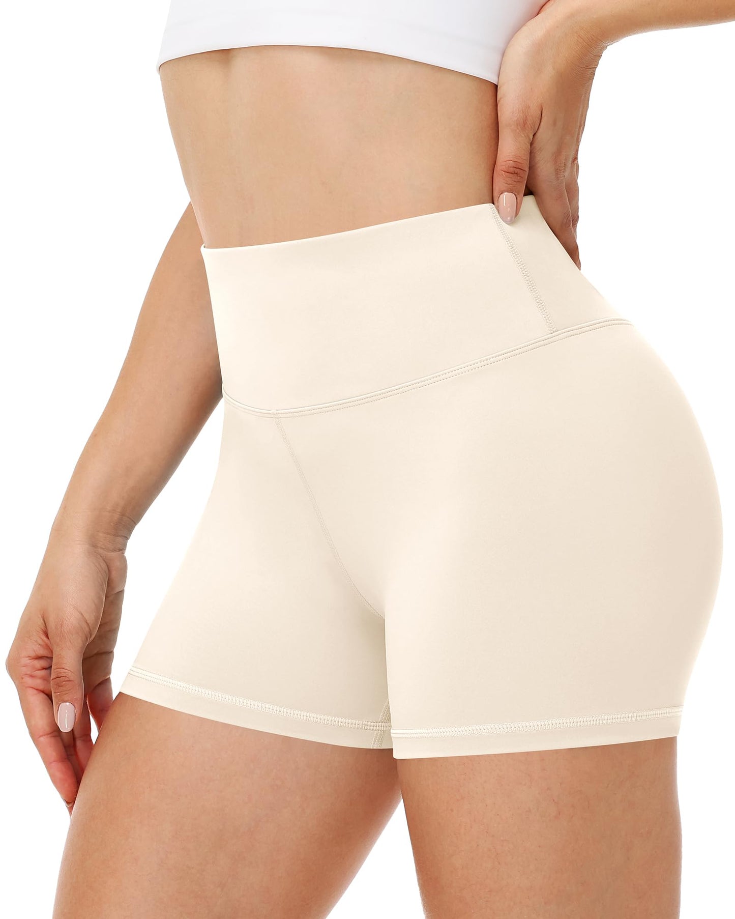 Runhit Spandex Shorts Women Biker Workout Gym Yoga Athletic Running Volleyball Booty Tummy Control High Waisted Soft Compression No See Through 3" M Cream