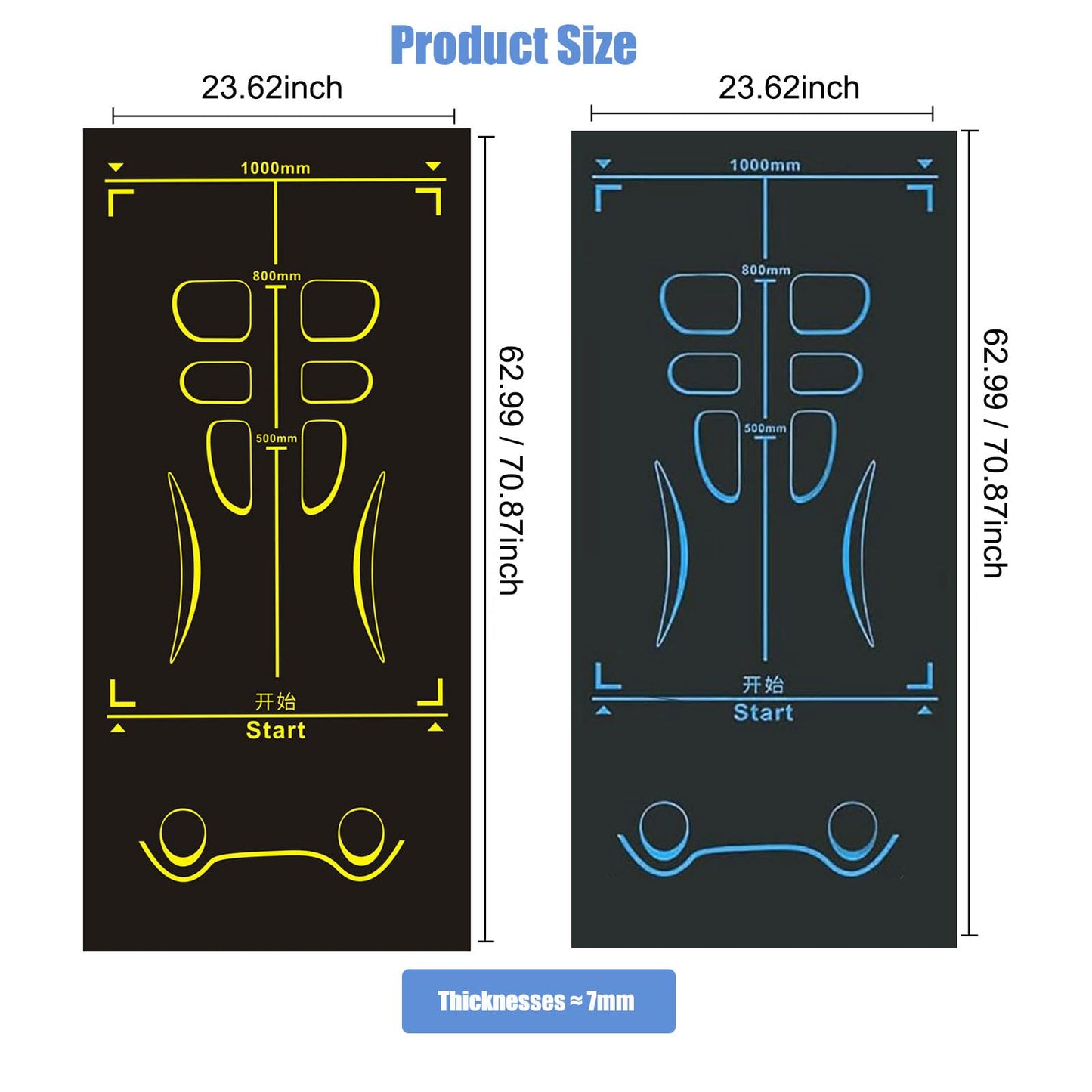 Exercise Equipment Mat with Storage Bag for Ab Roller Wheel Non-Slip Gym Floor Pad 7mm Extra Long Sound Insulation Knee Yoga Mat For Floor Workouts (Blue-Black(B), 71"L X 28"W X 0.28"H)