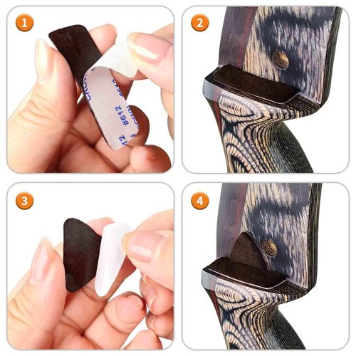 THREE ARCHERS Fur Arrow Rest Stick on Recurve Bow Riser Adhesive Backed Sticker on Longbow for Recurve Bow Hunting Shooting（4 Pairs）