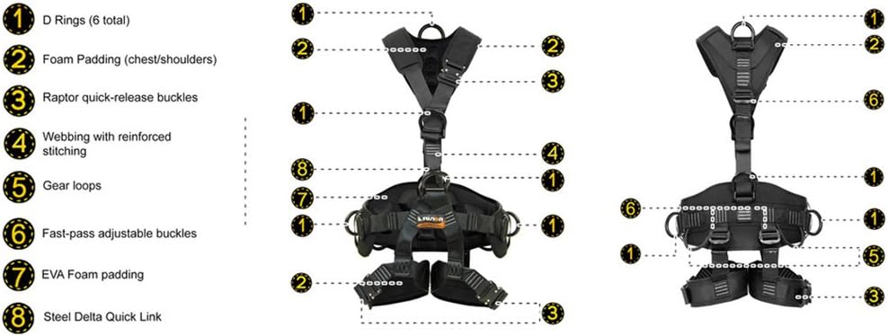 Fusion Climb Tac Rescue Tactical Full Body 3d Eva Padded Heavy Duty Adjustable Zipline Harness 23kn