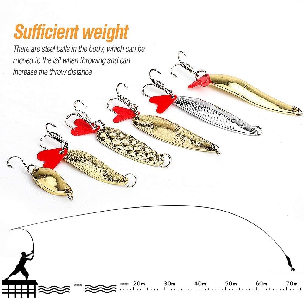 DONQL Spoon Fishing Lures, 16pcs Metal Fishing Spoon Lures Hard Baits Saltwater Fishing Lures Spinner Baits Fish Treble Hooks Tackle Salmon Bass (Set A)