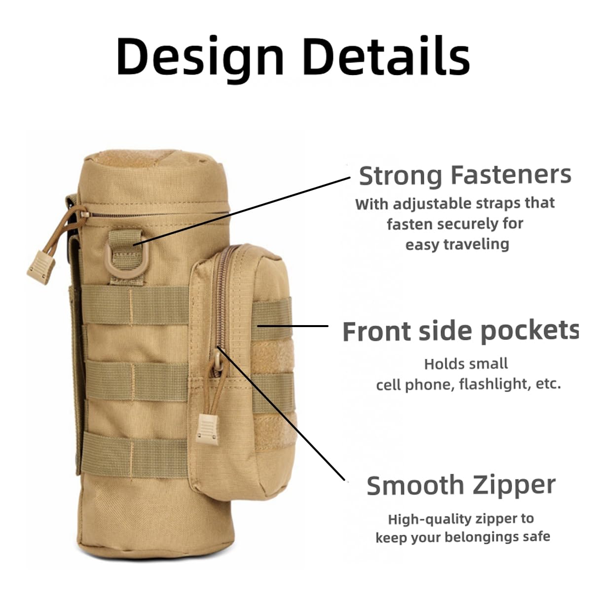 FUNSPIREN Molle Water Bottle Carrier Bag, Bottle Pouch Holder, Adjustable Shoulder Hand Strap Sling Neoprene Sleeve Sports Water Bottle Accessories for Hiking Travelling Camping