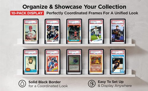 Graded Trading Card Frame Display with Folding Stand | Fits PSA | 10 Pack (Black) | Secure Fit Protection | Easy Storage | Display & Protect Your Cards
