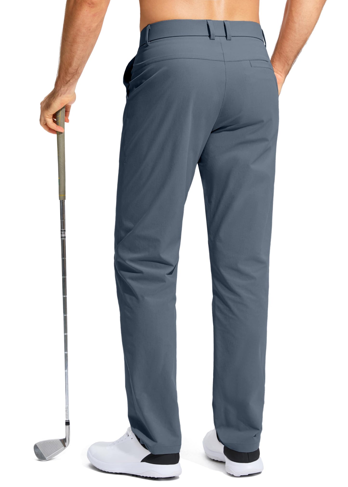 Pudolla Men's Golf Pants Work Dress Comfy Pants Casual Slacks Trousers with Pockets(Grey_Blue 35Wx32L)