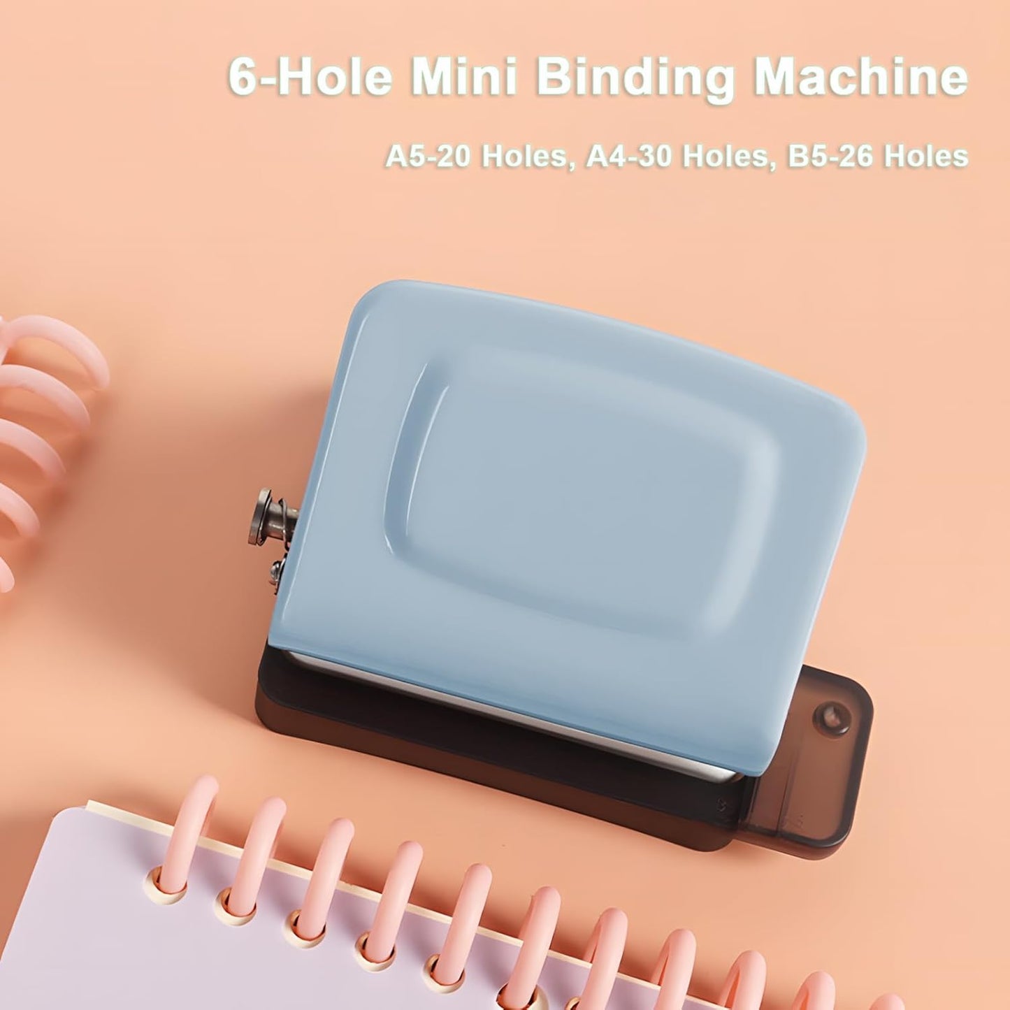 Spiral Binding Machine-Mini 6 Hole Puncher, DIY Creative Book Binder Machine for Planner, Portable A4/A5/B5 Book Loose Leaf Paper Puncher for Coil Bound- Blue