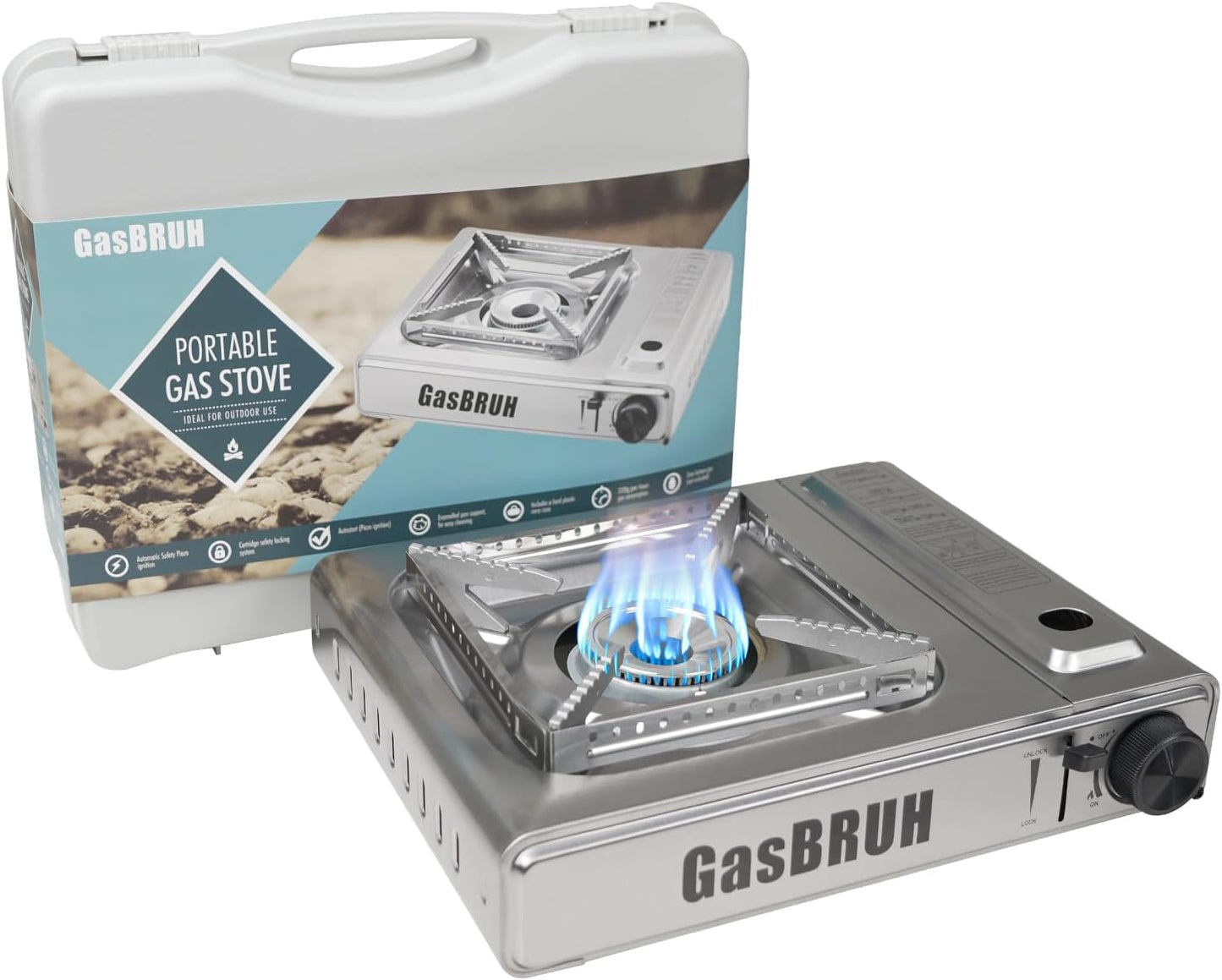 Propane or Butane Stove with Windblocker,Dual Fuel 10000BTU Stainless Steel Portable Camping Stove with CarryCase,Gas Stove for Camping,Tailgating,Outdoor Cooking,Emergency(Fuel not included)