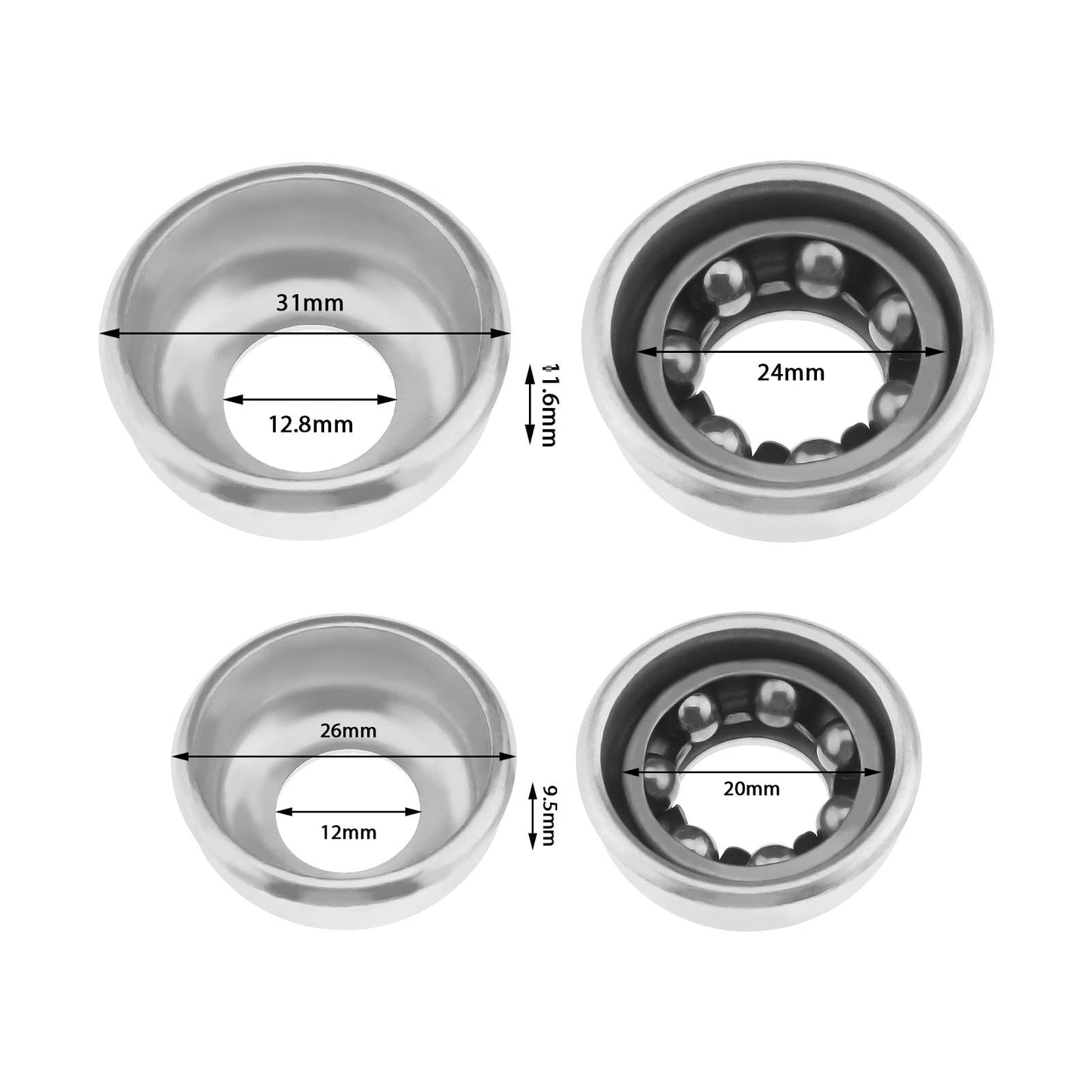 SING F LTD 2PCS Front Axle Cups for 5/16 Front Hub & 2PCS Rear Axle Cups for 3/8 Rear Hub Mountain Bike Bicycle Accessories with 2 Front & 2 Rear Hub Bearings
