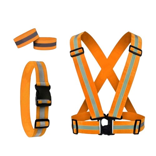 YUNLOVXEE Reflective Safety Vest Running Gear - Reflective Vest Straps, Reflective Belt, 2 Reflector Armbands, Adjustable High Visible Reflective Gear for Women Men Walking Running (Orange)