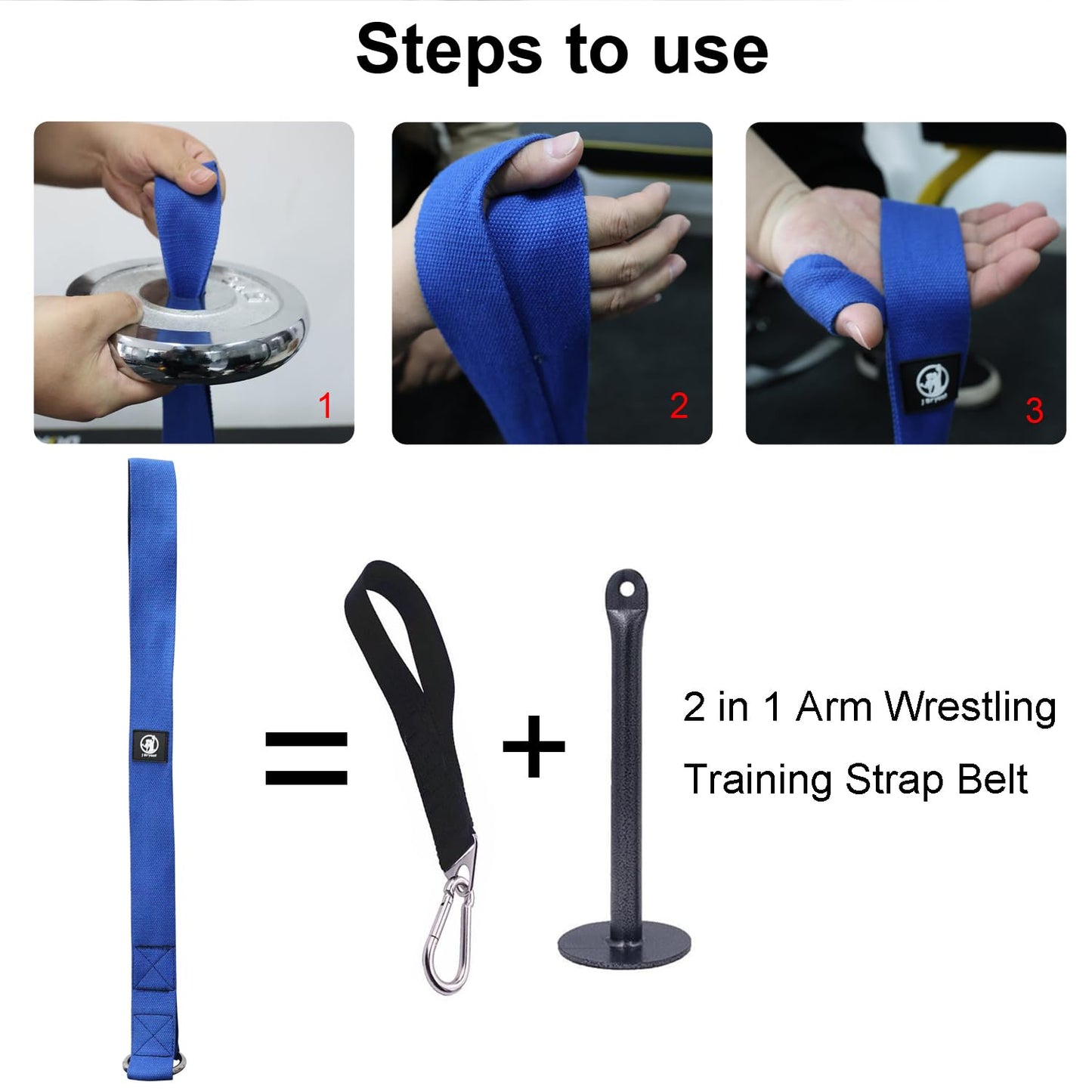 J Bryant Arm Wrestling Training Strap Belt Hand Grip- Ideal for Wrist, Forearm, and Biceps Workouts, Multifunctional Home Gym Fitness Equipment, Compatible with 1 inch and 2 inch Barbell Plates