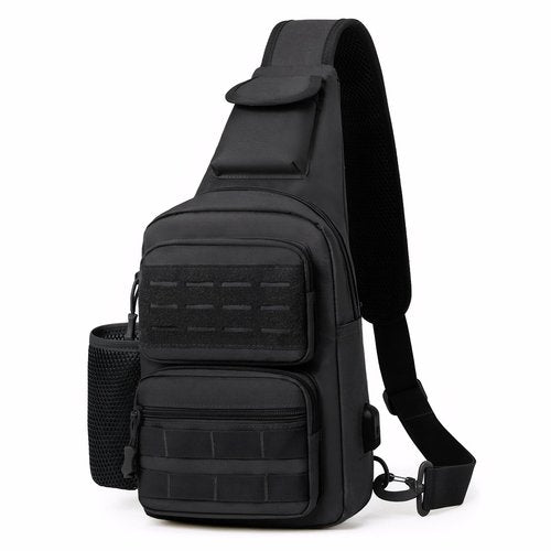 DOUNTO Tactical Sling Bag for Men Molle Utility Shoulder Bag Chest Pack Crossbody Backpack for Hiking Hunting (Black)