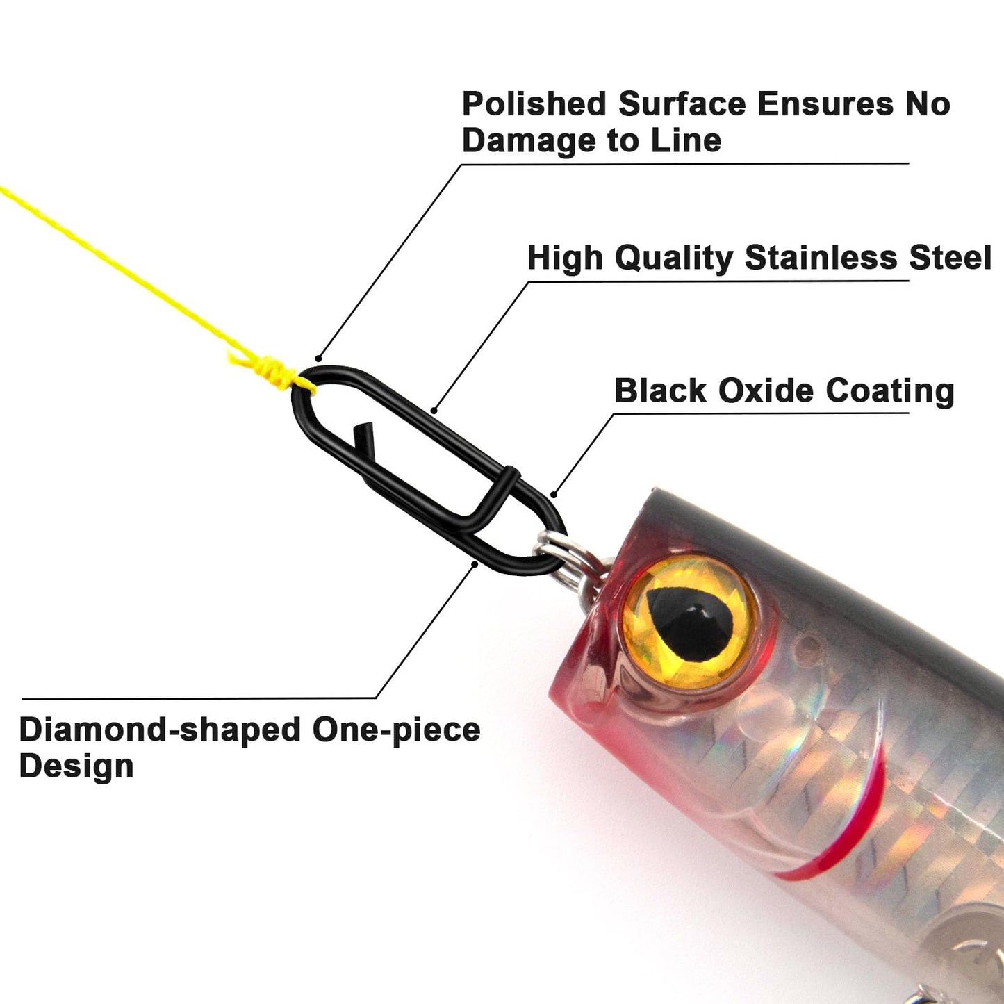 Alwonder 50-Pack Fishing Stealth Power Speed Clips, High Strength Stainless Steel Speed Clips for Fishing Lures Quick Change, Freshwater Saltwater Crankbait Popper Lures Quick Snap Connector 25LB