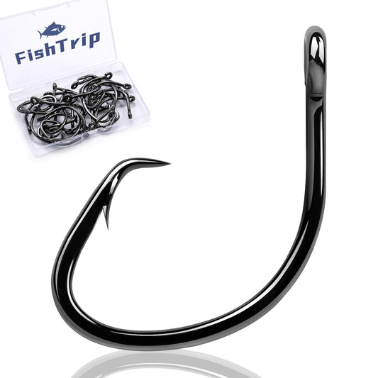 FishTrip Circle Hooks Saltwater for Catfish - 25pcs Offset 3X Strong Fishing Hook Wide Gap for Live Bait,Size 4/0