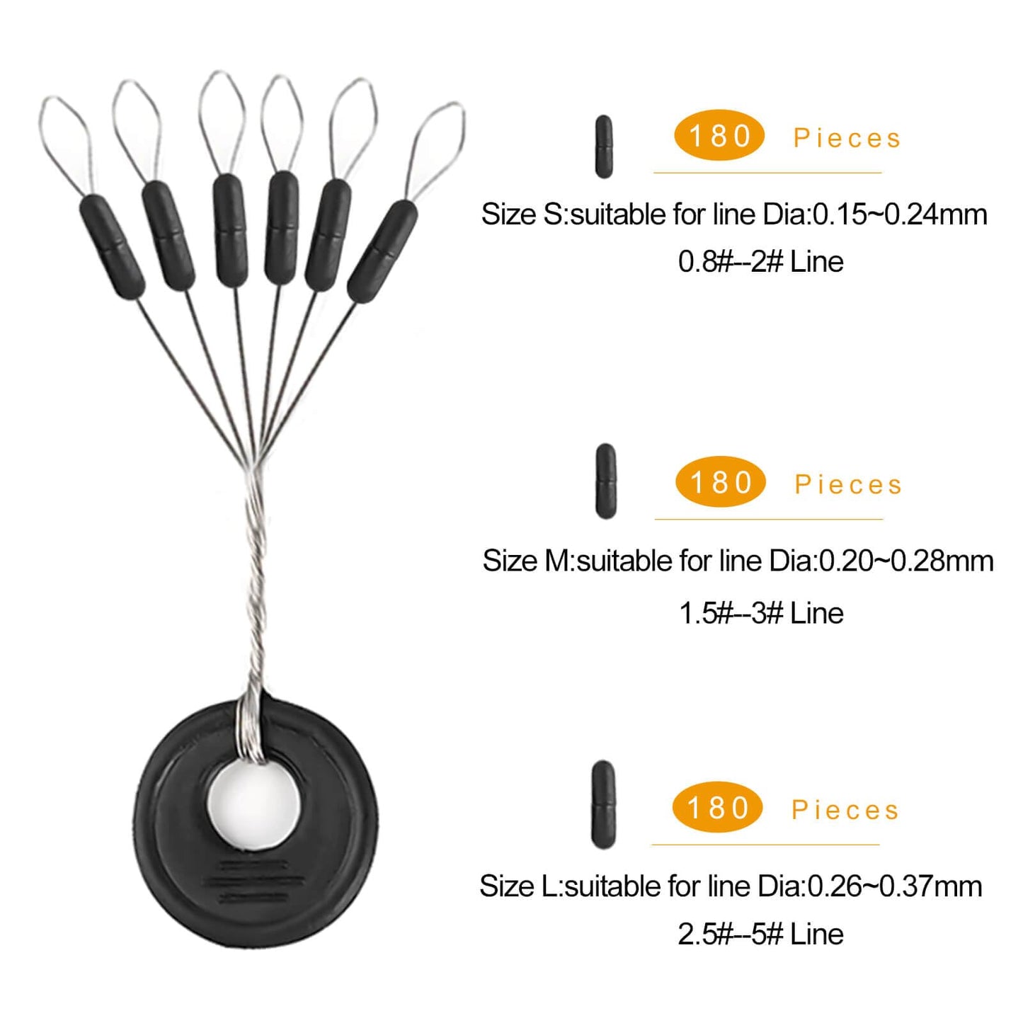 Lavie&Camus 1080PCS Fishing Bobber Stoppers, Oval and Column Floats Sinker Stops, Black Rubber 6 in 1 Bobber Stops, L M S Size Float Stop