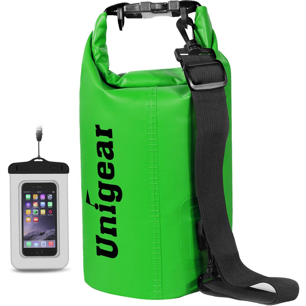 Unigear Dry Bag Waterproof, Floating and Lightweight Bags for Kayaking, Boating, Fishing, Swimming and Camping with Waterproof Phone Case (Green, 5L)